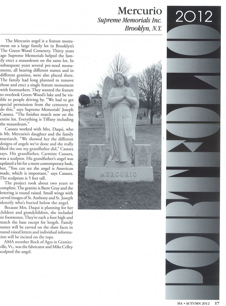 Murcurio - Past Client Work from Supreme Memorials - NYC Headstones &amp; Monuments - MURCURIO